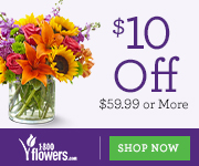 Save $10 on orders of $59.99 or more on Flowers and Gifts at 1800flowers.com.